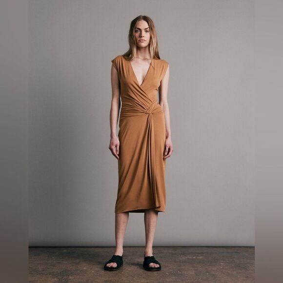 rag & bone Brown Midi wrap flattering crossover draped Dress - Picture 9 of 10